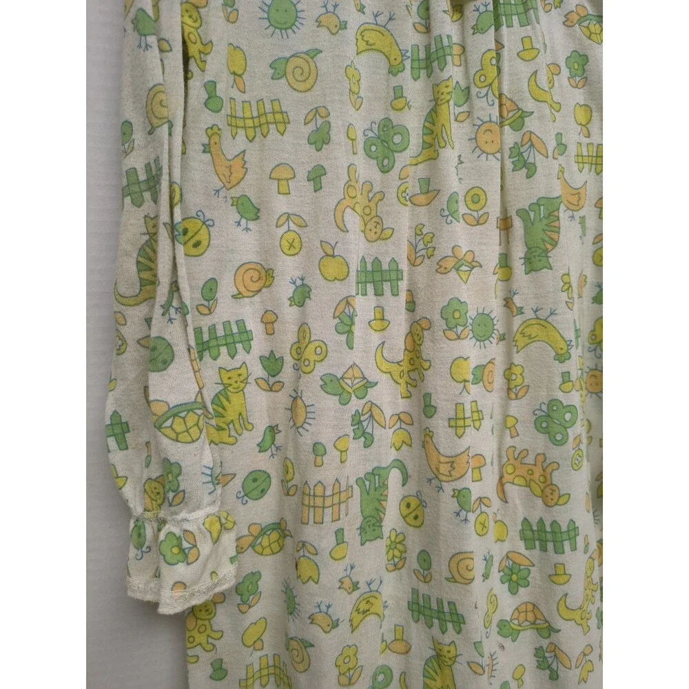Vtg Carters Yellow Animal Print Nightgown Sleepwear Pajamas Size 6X 1980s Retro
